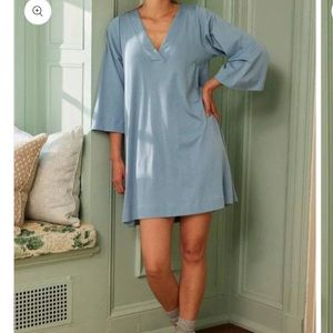 Lake PJs NWOT Pima Long Sleeve Caftan in Dusty Blue XXS